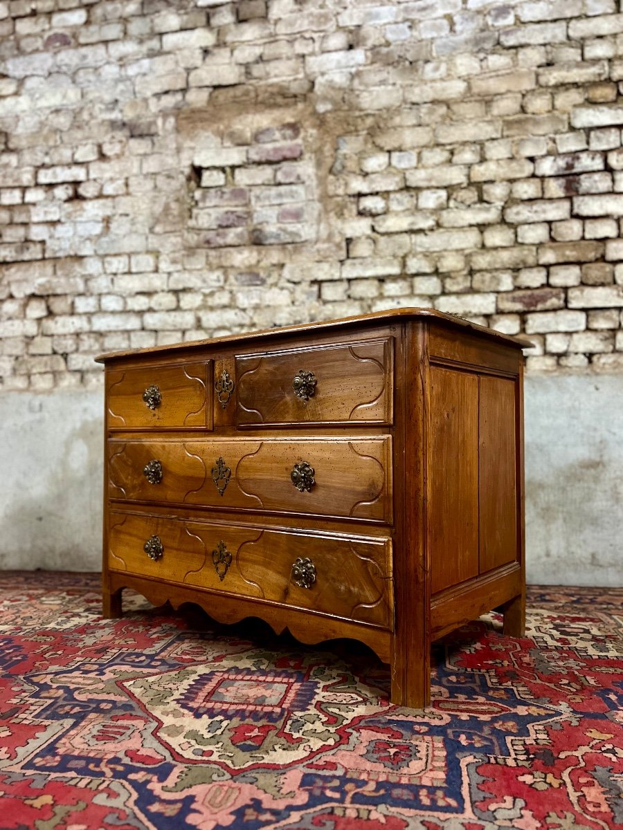 Commode Parisienne En Noyer D’époque Louis XV Estampillé G. Lemelle Jme XVIII Eme Siècle -photo-2