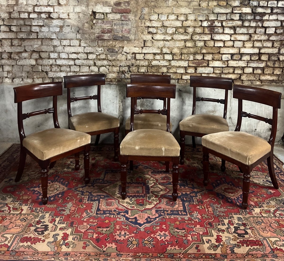 Suite Of Six Mahogany Chairs From The 19th Century Restoration Period-photo-2