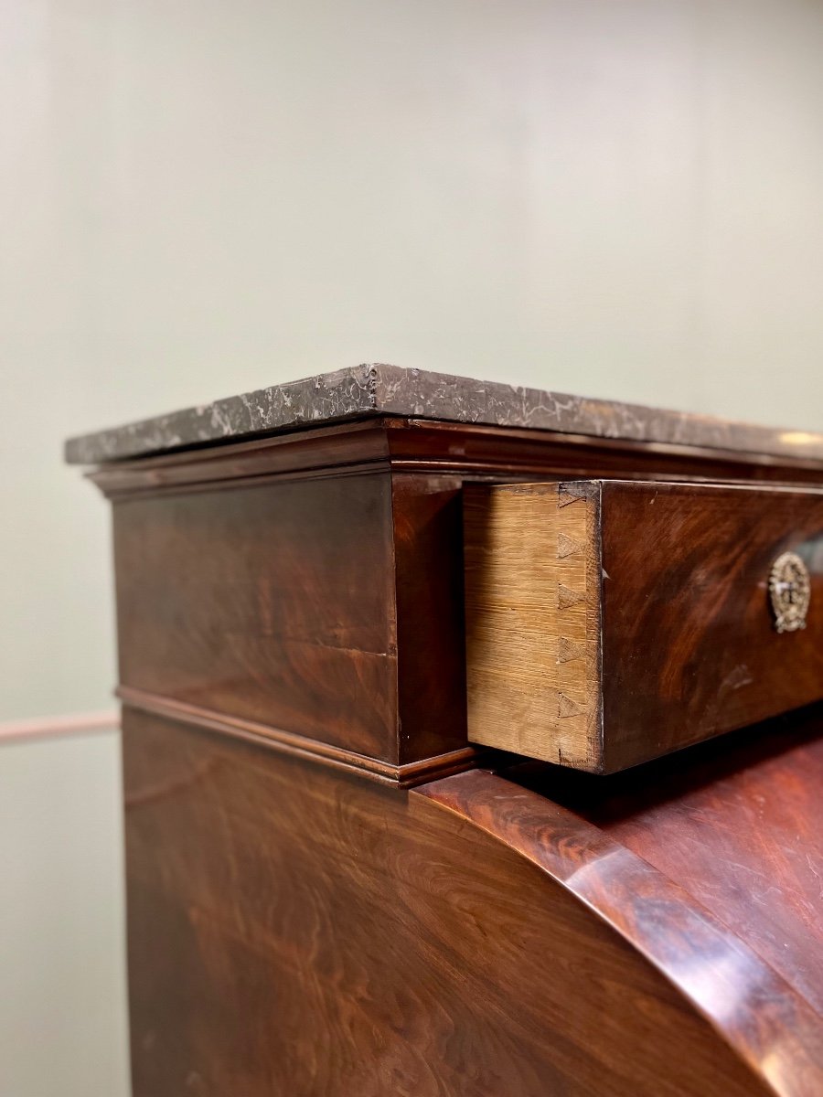 Cylinder Desk In Flamed Mahogany Empire Style 19th Century-photo-4