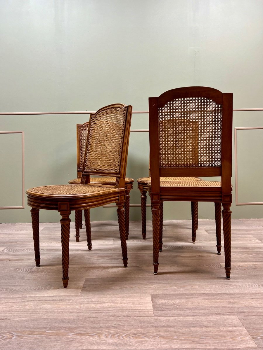 Suite Of Four Cane Chairs In Louis XVI Style Natural Wood-photo-2