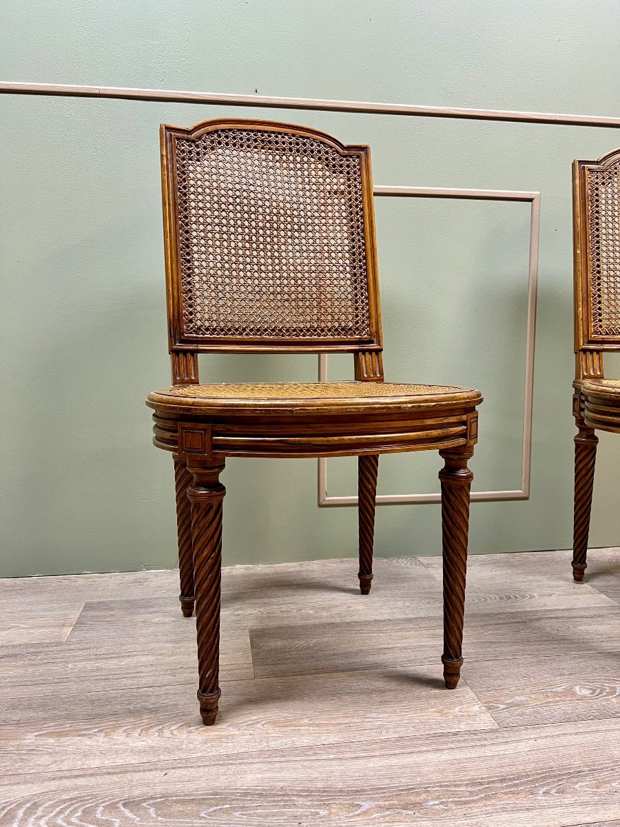 Suite Of Four Cane Chairs In Louis XVI Style Natural Wood-photo-4