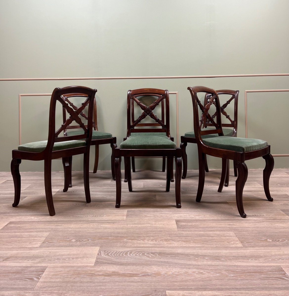 Beautiful Suite Of Six Restoration Period Mahogany Chairs With Cross Backs 19th Century-photo-2