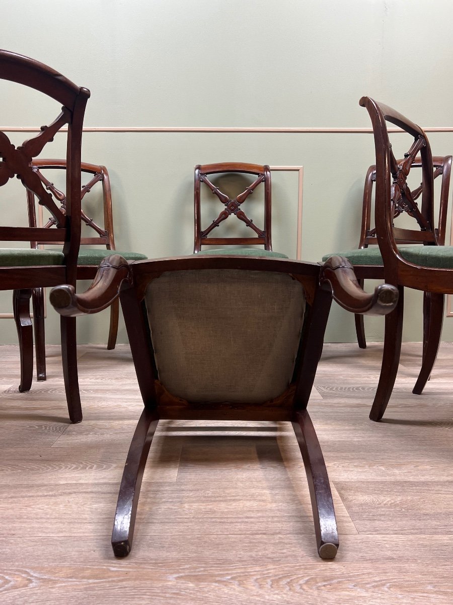 Beautiful Suite Of Six Restoration Period Mahogany Chairs With Cross Backs 19th Century-photo-5