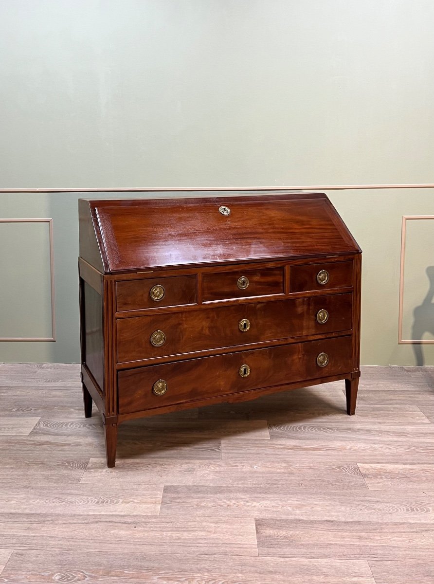 Louis XVI Period Scriban Commode In Solid Mahogany, Port Work 18th Century  -photo-2