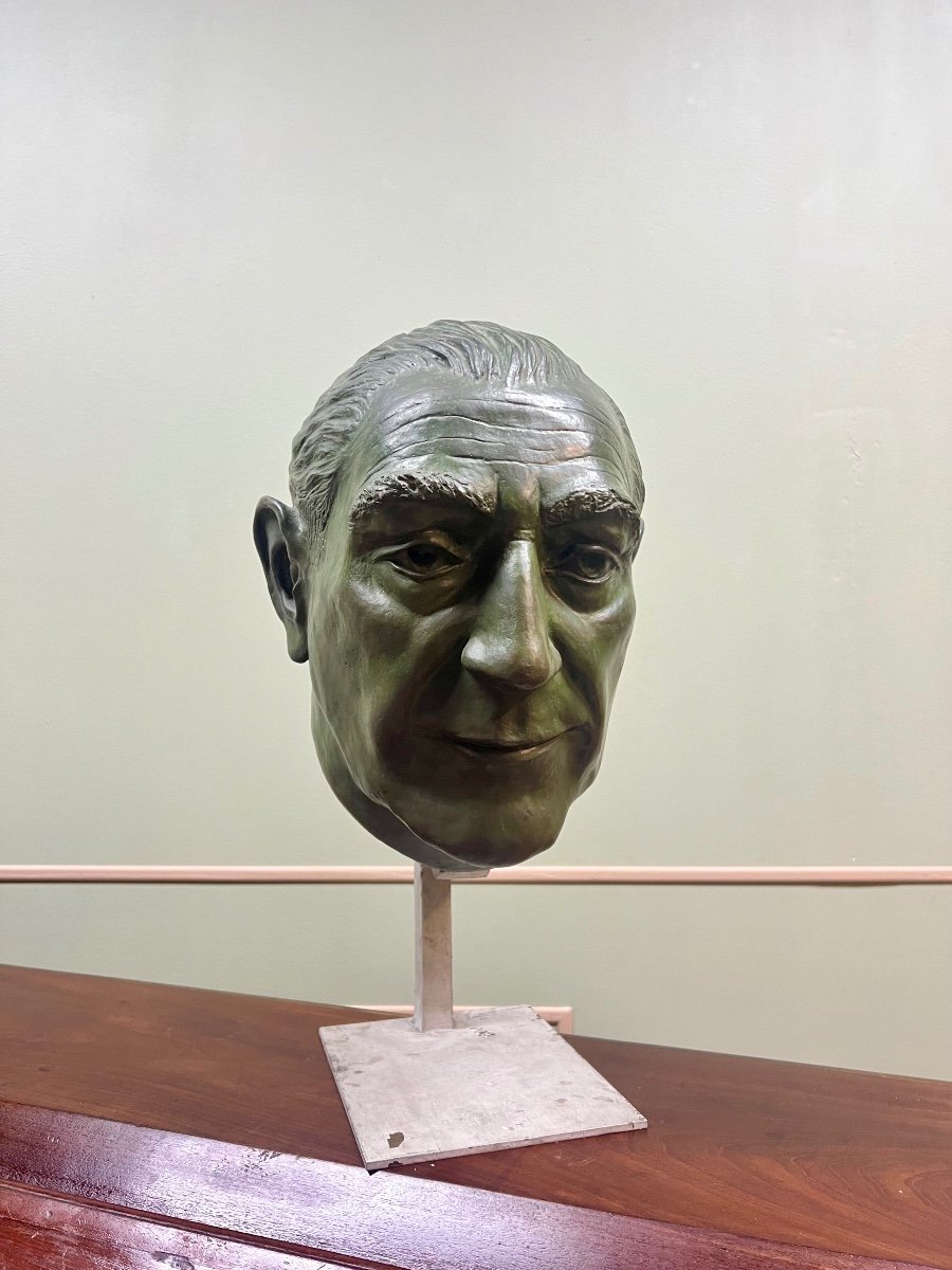 Bronze Head Bust With Green Patina 20th Century 