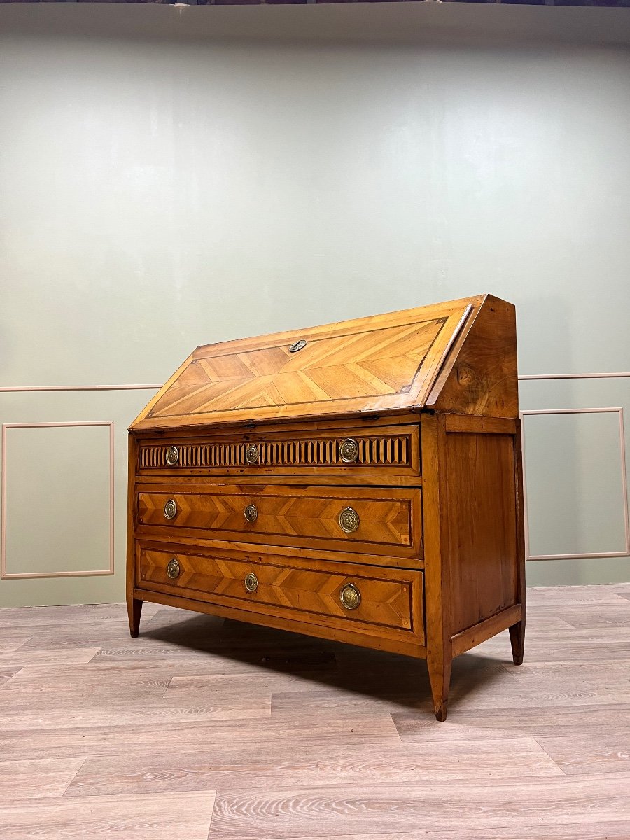 Commode Scribanne En Marqueterie et noyer D’époque Louis XVI XVIII Eme Siècle -photo-2