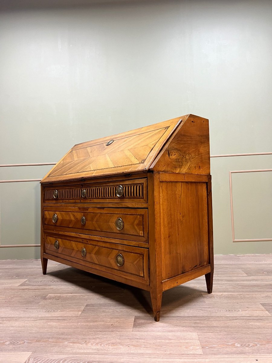 Commode Scribanne En Marqueterie et noyer D’époque Louis XVI XVIII Eme Siècle -photo-3