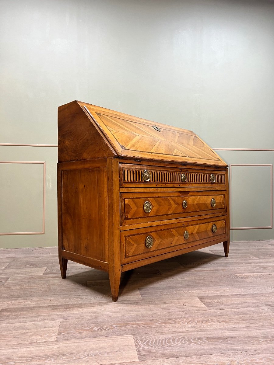 Commode Scribanne En Marqueterie et noyer D’époque Louis XVI XVIII Eme Siècle -photo-2