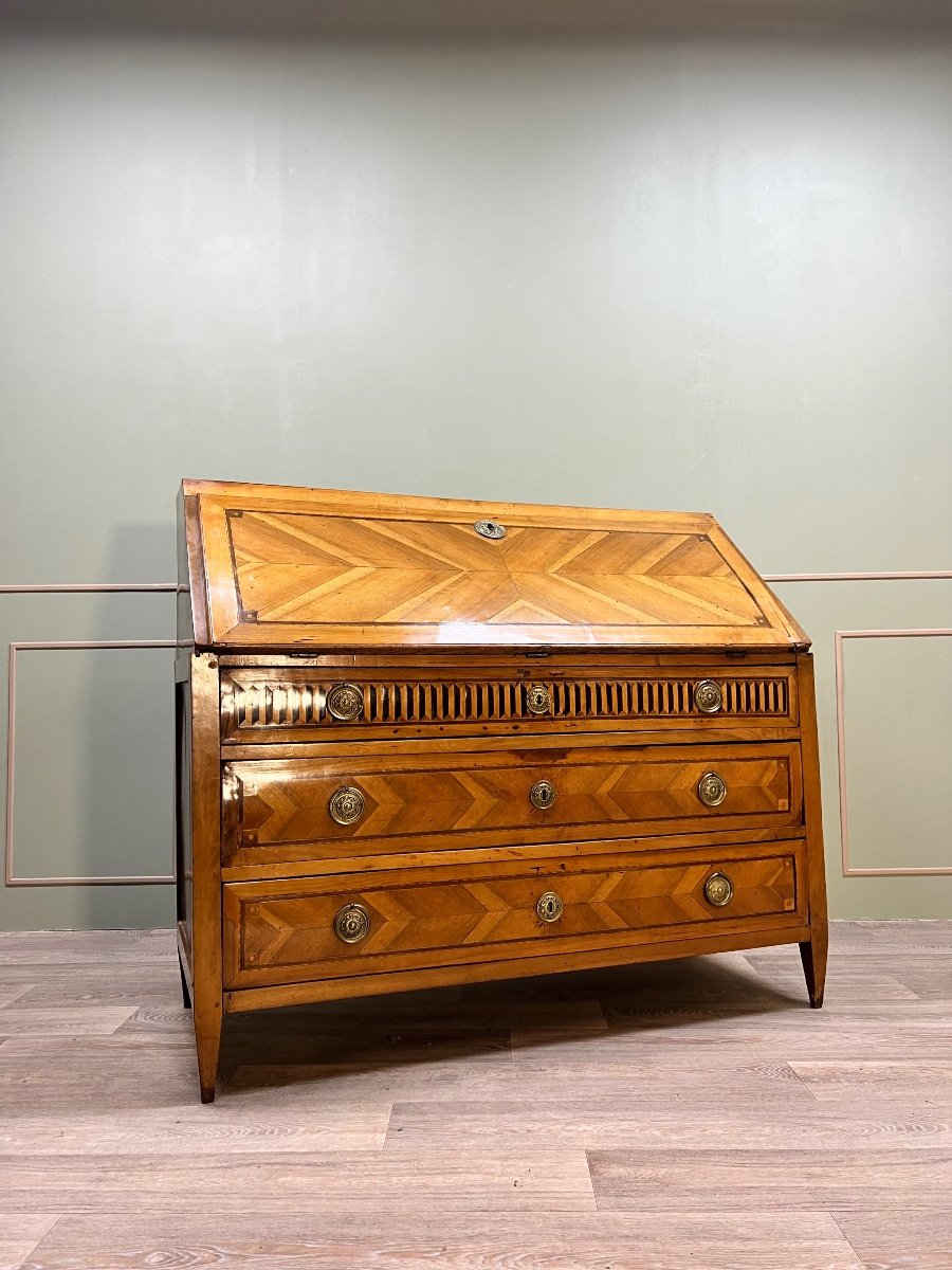 Commode Scribanne En Marqueterie et noyer D’époque Louis XVI XVIII Eme Siècle -photo-4