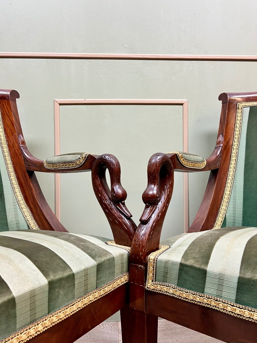 Pair Of Mahogany Armchairs With Swan Necks In Empire Style 19th Century -photo-4