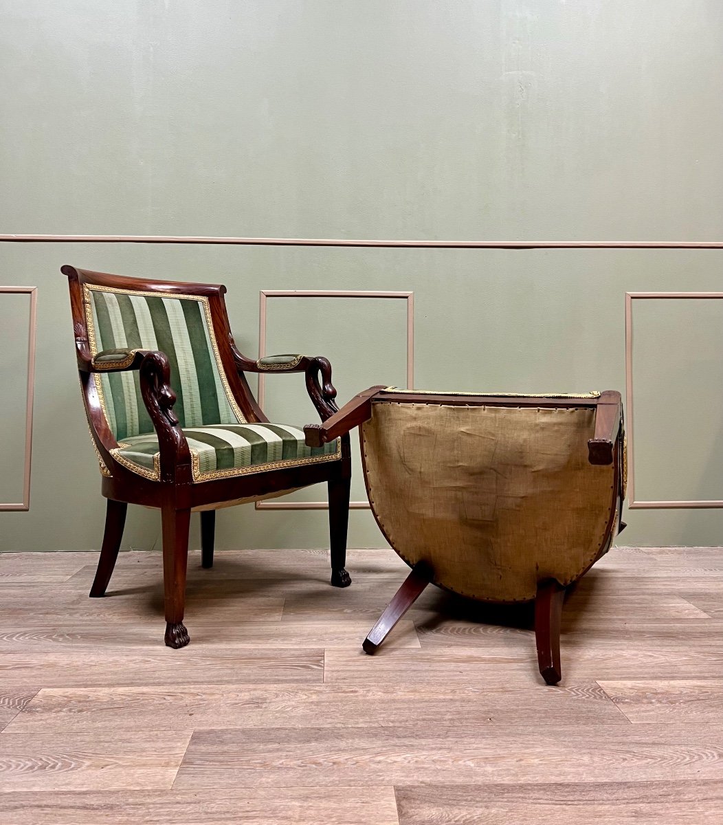 Pair Of Mahogany Armchairs With Swan Necks In Empire Style 19th Century -photo-7