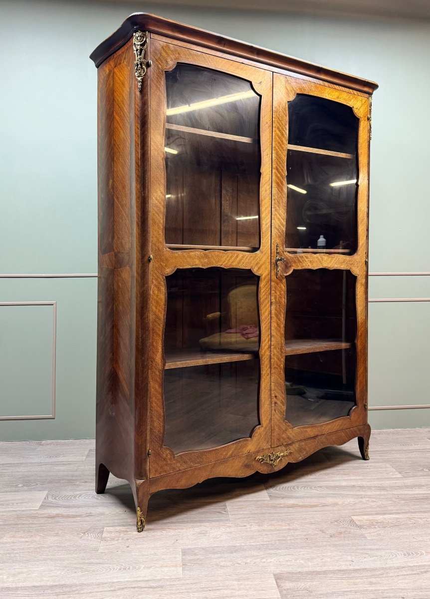Louis XV Style Marquetry Glass Bookcase XIX Eme Century -photo-4