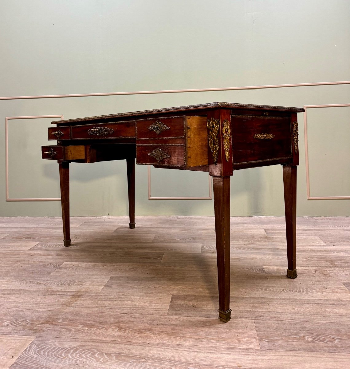 Louis XVI Style Mahogany Flat Desk With Zippers XIX Eme Century -photo-2