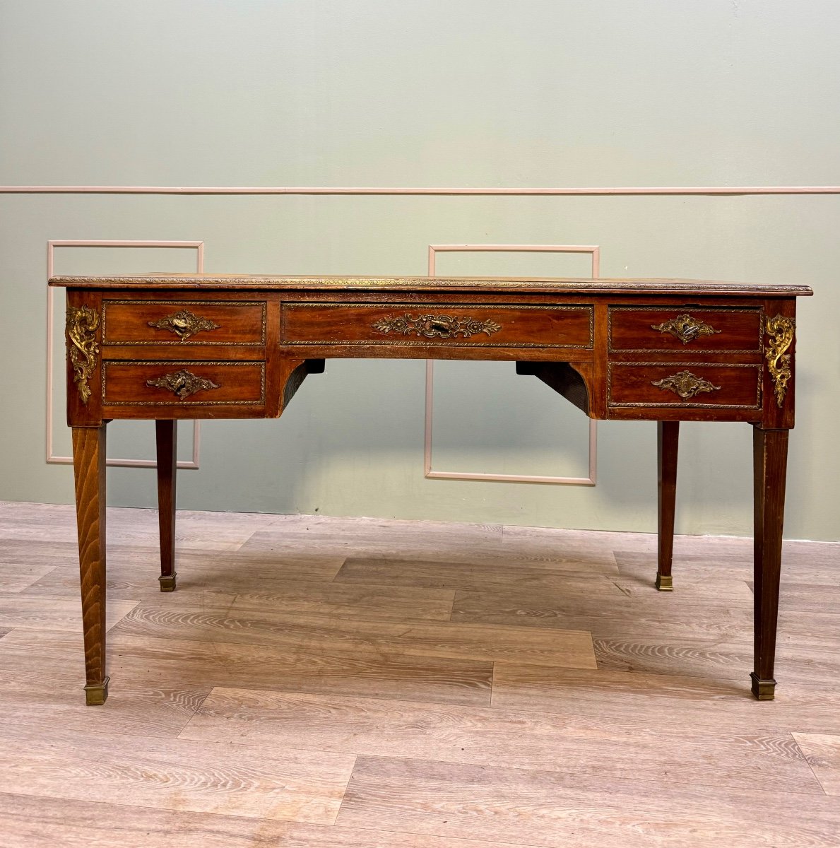 Louis XVI Style Mahogany Flat Desk With Zippers XIX Eme Century 