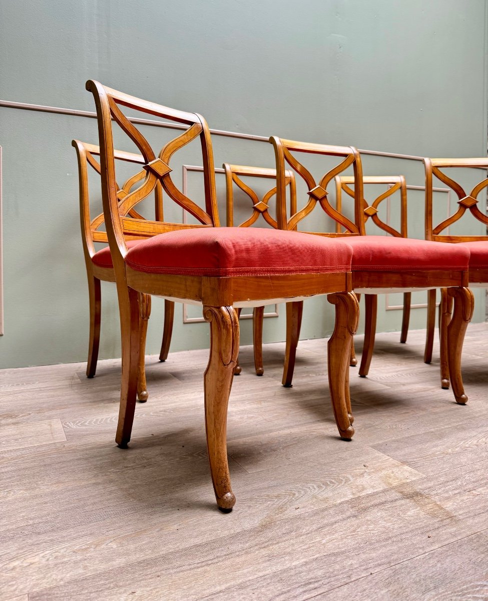 Suite Of Six Chairs In Cherrywood Cross Backrest Restoration Style 20th Century -photo-2