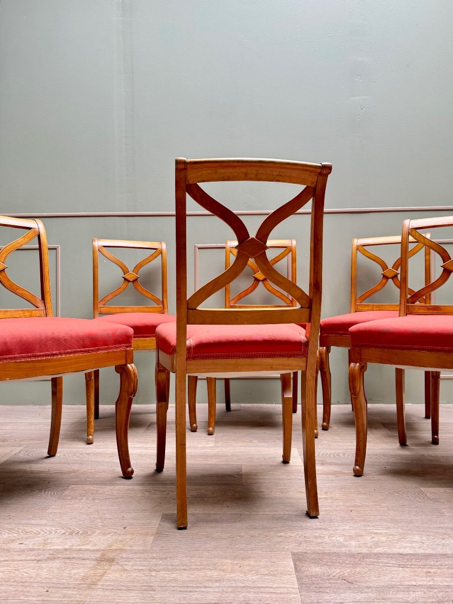 Suite Of Six Chairs In Cherrywood Cross Backrest Restoration Style 20th Century -photo-1