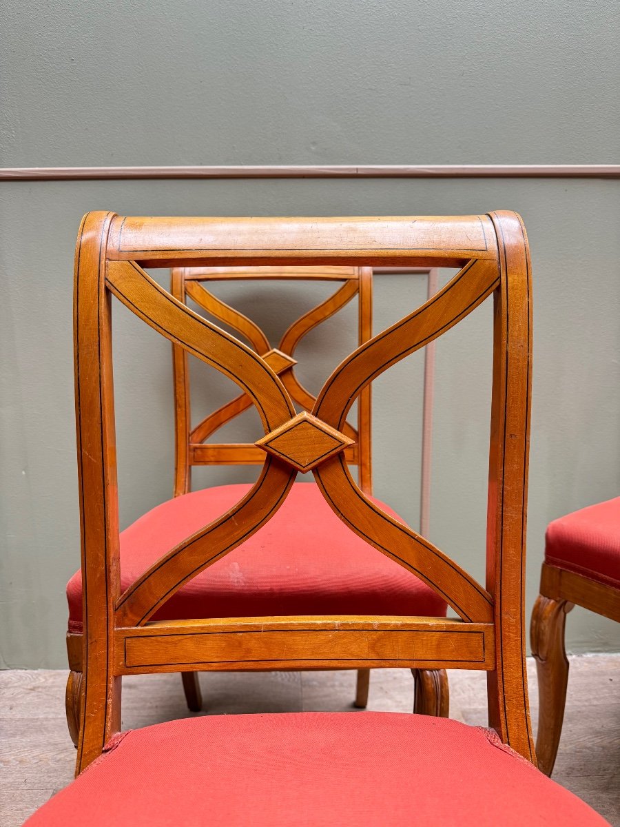 Suite Of Six Chairs In Cherrywood Cross Backrest Restoration Style 20th Century -photo-2