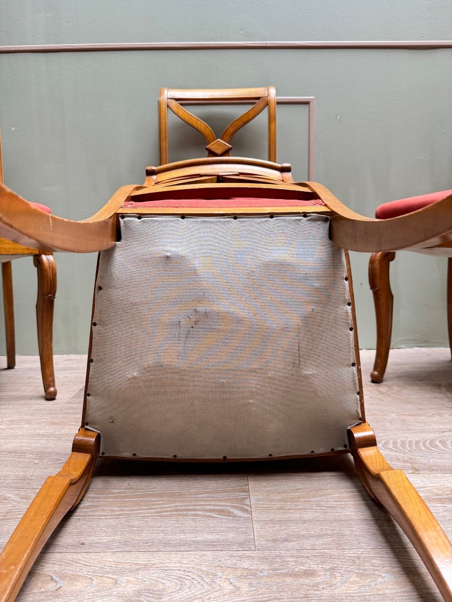 Suite Of Six Chairs In Cherrywood Cross Backrest Restoration Style 20th Century -photo-4