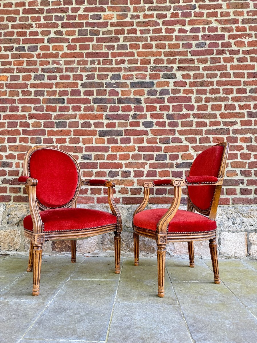 Pair Of Louis XVI Style Medallion Armchairs XIX Eme Century -photo-2