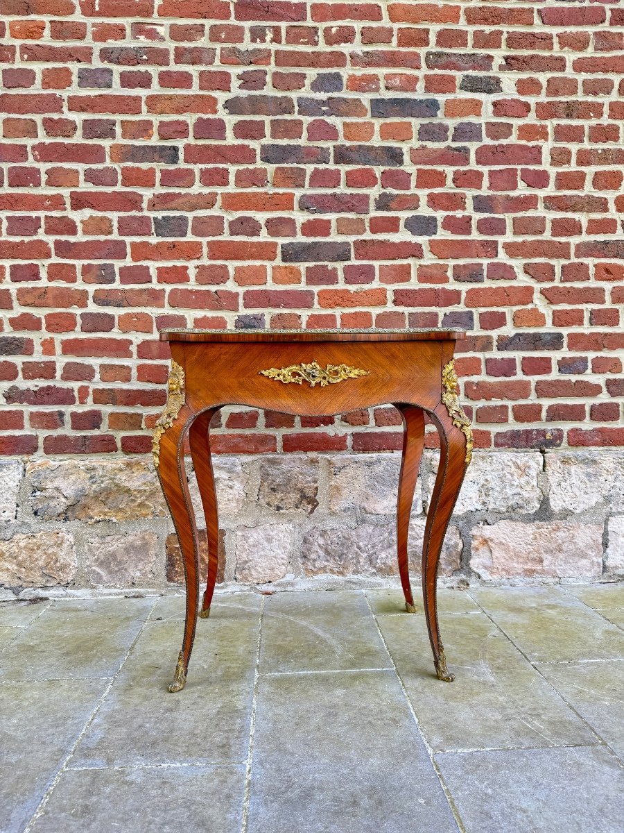 Table A Ouvrage, Coiffeuse En Marqueterie De Style Louis XV D’époque Napoléon III -photo-2