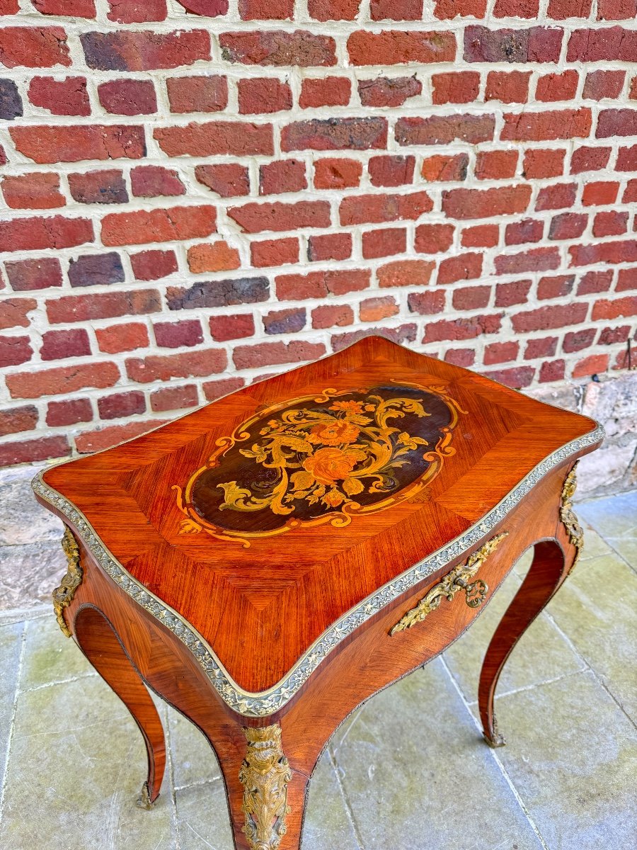 Table A Ouvrage, Coiffeuse En Marqueterie De Style Louis XV D’époque Napoléon III -photo-1