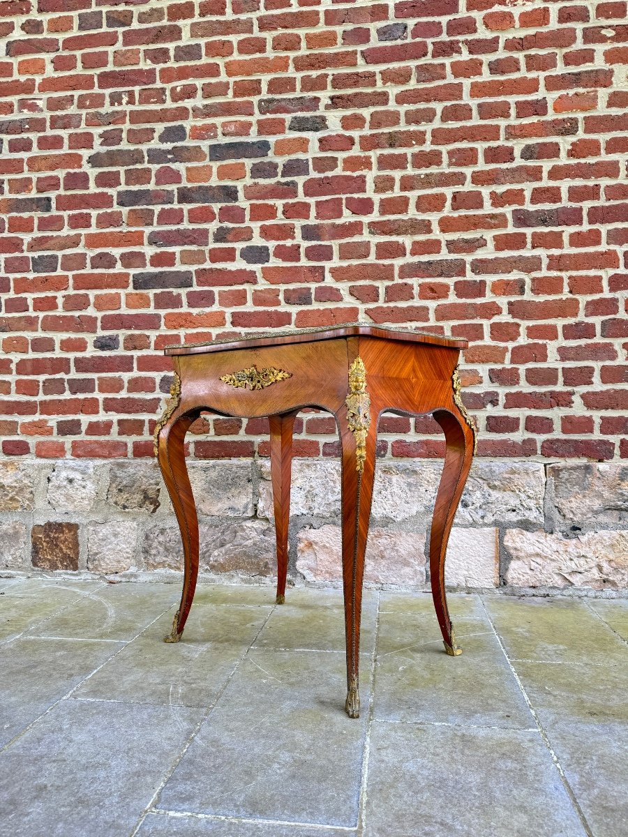 Table A Ouvrage, Coiffeuse En Marqueterie De Style Louis XV D’époque Napoléon III -photo-2