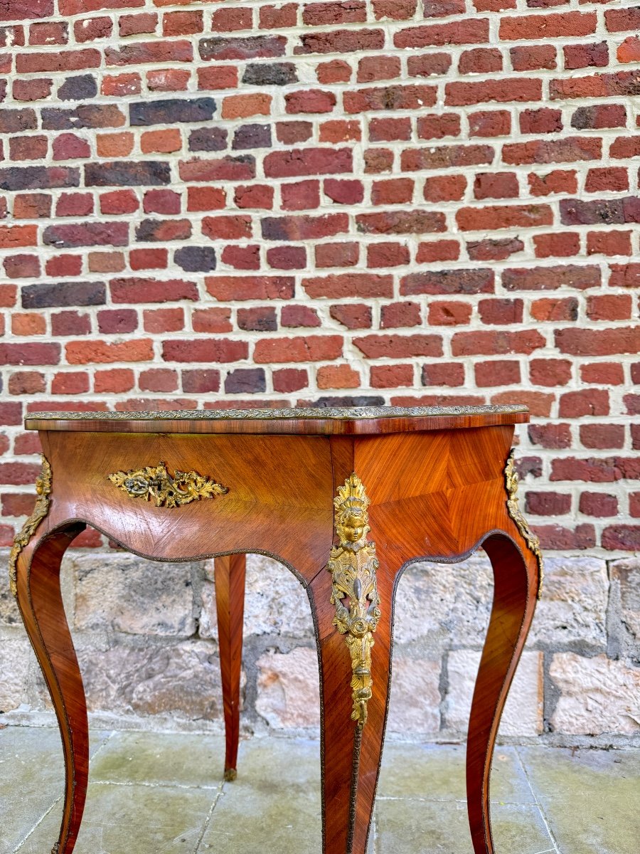 Table A Ouvrage, Coiffeuse En Marqueterie De Style Louis XV D’époque Napoléon III -photo-4