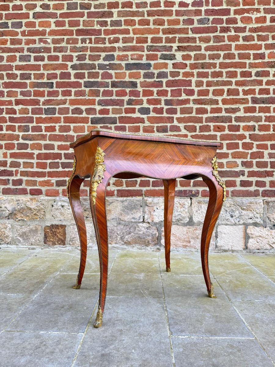 Table A Ouvrage, Coiffeuse En Marqueterie De Style Louis XV D’époque Napoléon III -photo-5