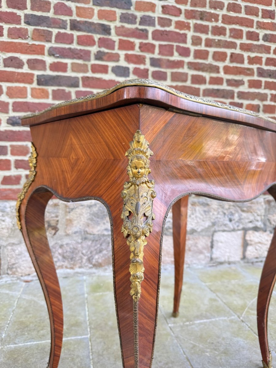 Table A Ouvrage, Coiffeuse En Marqueterie De Style Louis XV D’époque Napoléon III -photo-6