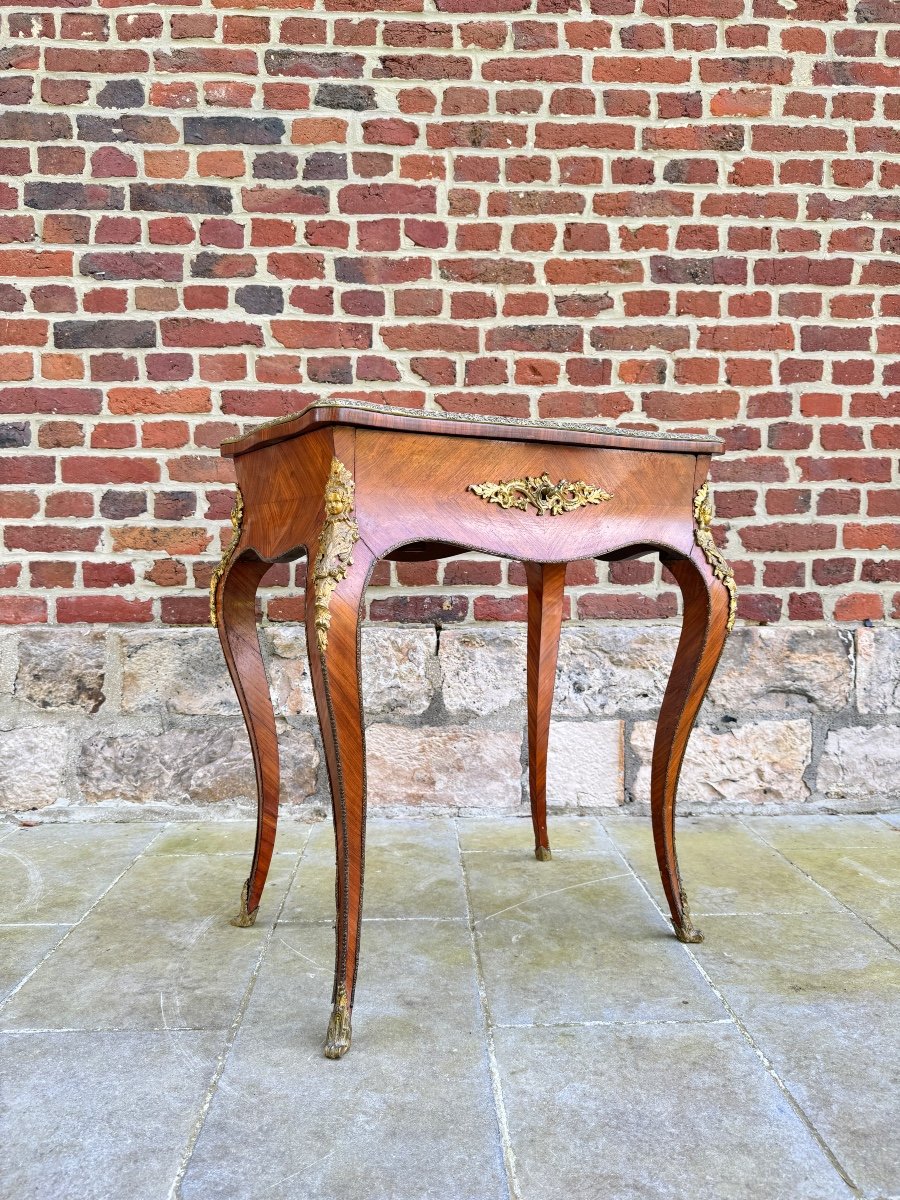 Table A Ouvrage, Coiffeuse En Marqueterie De Style Louis XV D’époque Napoléon III -photo-3