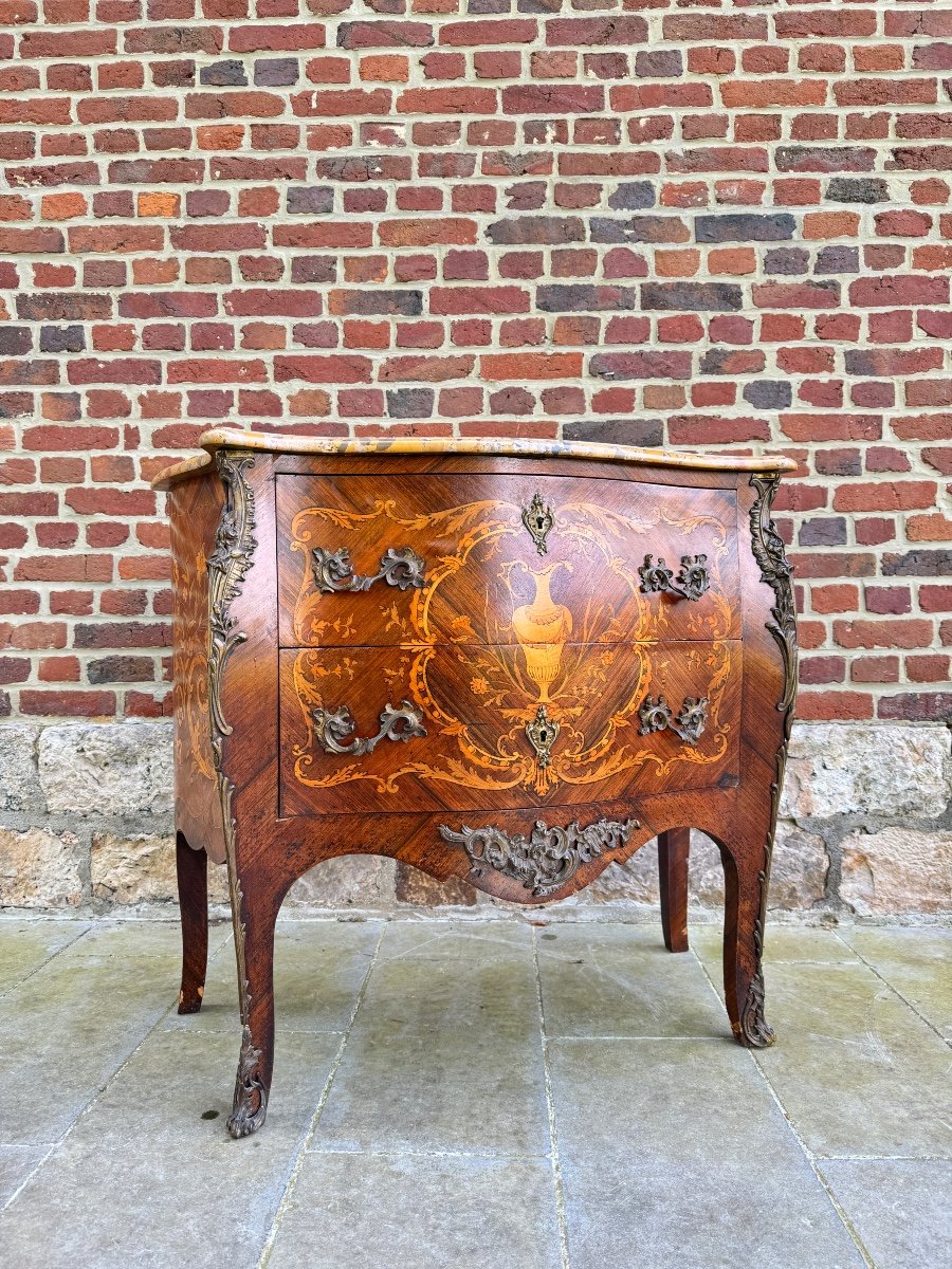 Commode Galbée En Marqueterie De Style Louis XV XIX Eme Siècle -photo-2