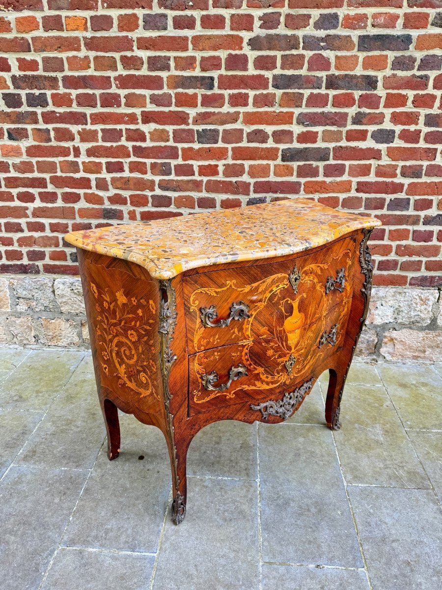 Commode Galbée En Marqueterie De Style Louis XV XIX Eme Siècle -photo-4