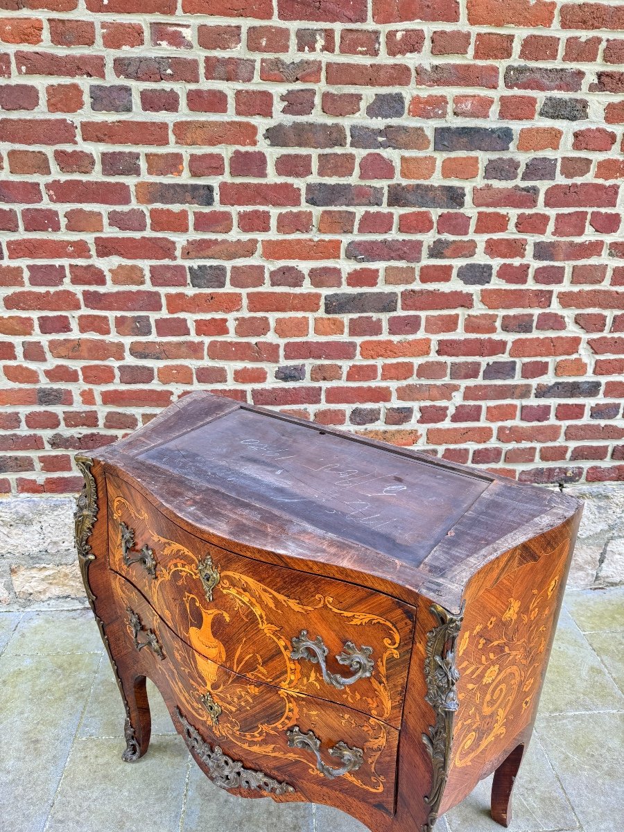 Commode Galbée En Marqueterie De Style Louis XV XIX Eme Siècle -photo-7