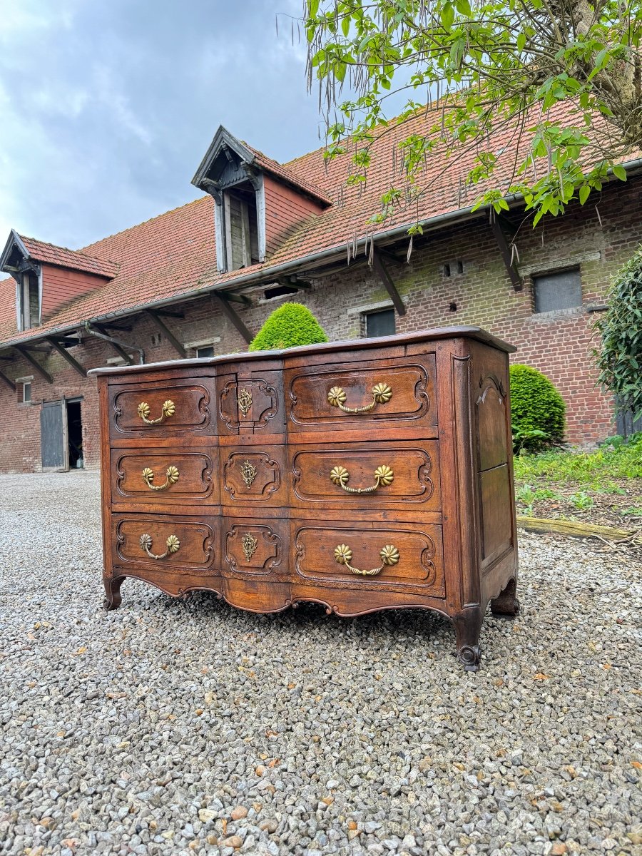 Commode Arbalète En Noyer D’époque Louis XV XVIII Eme Siècle -photo-1