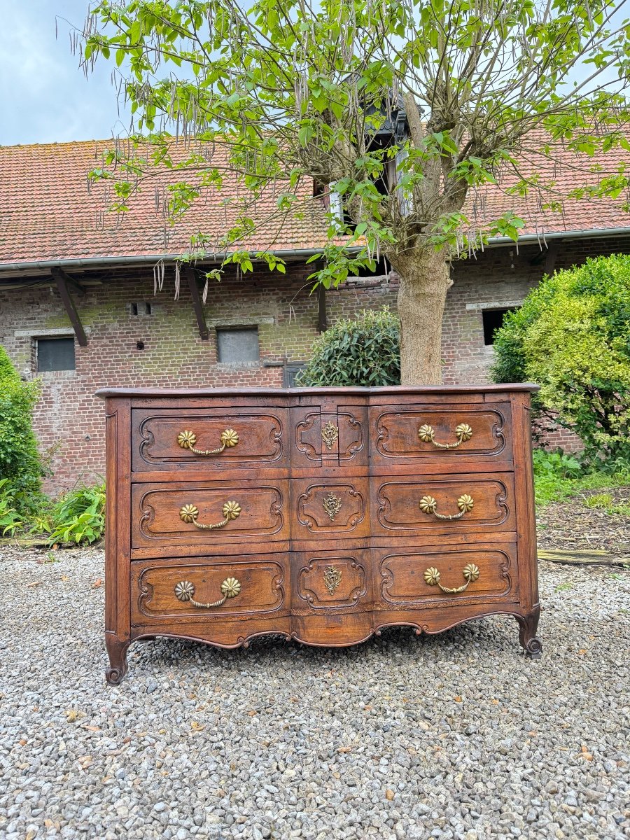 Commode Arbalète En Noyer D’époque Louis XV XVIII Eme Siècle -photo-6