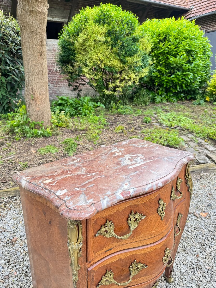Curved Commode In Louis XV Style Marquetry XIX Eme Century -photo-3