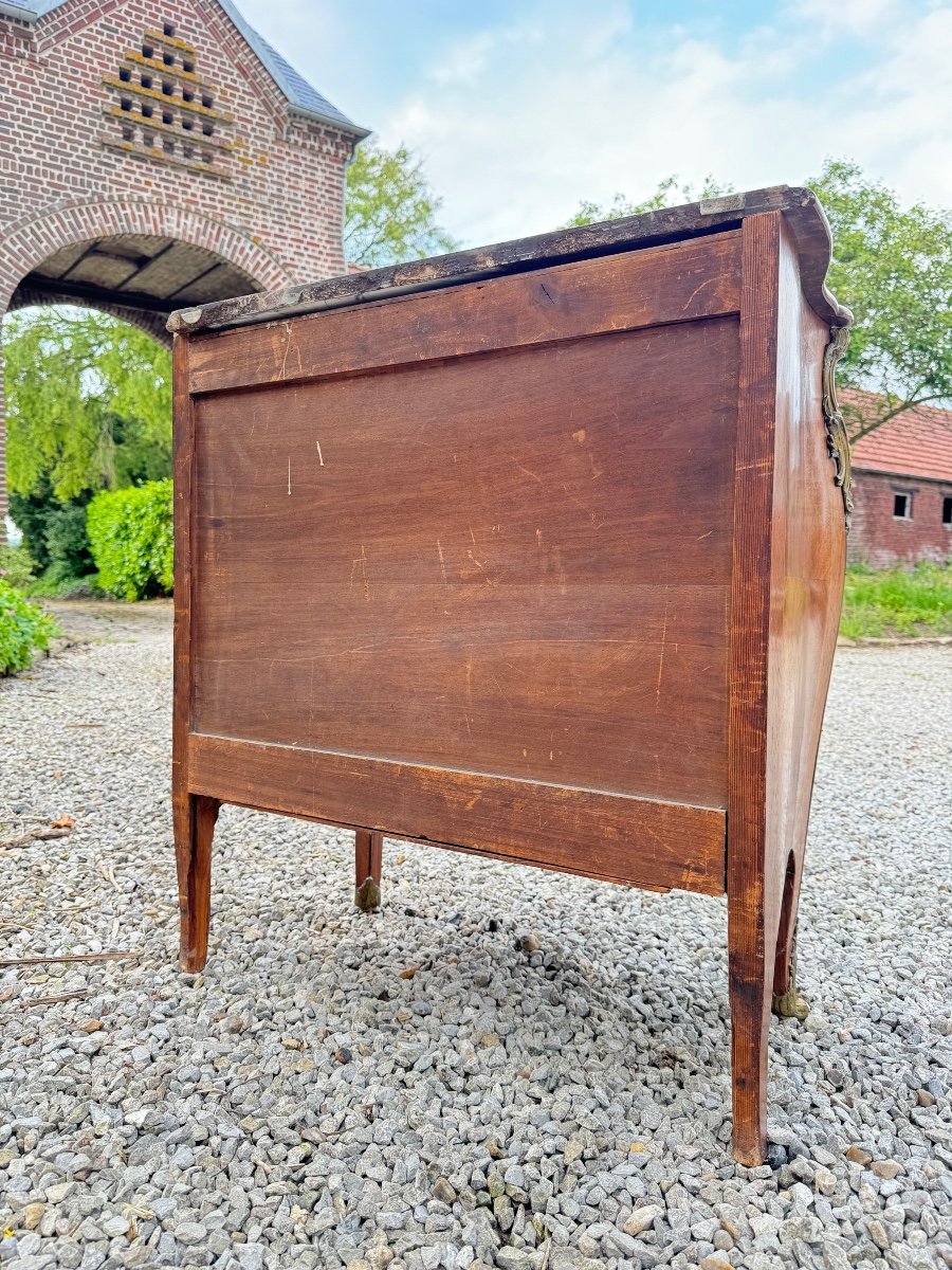 Curved Commode In Louis XV Style Marquetry XIX Eme Century -photo-1