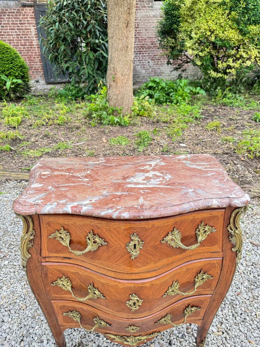 Curved Commode In Louis XV Style Marquetry XIX Eme Century -photo-3