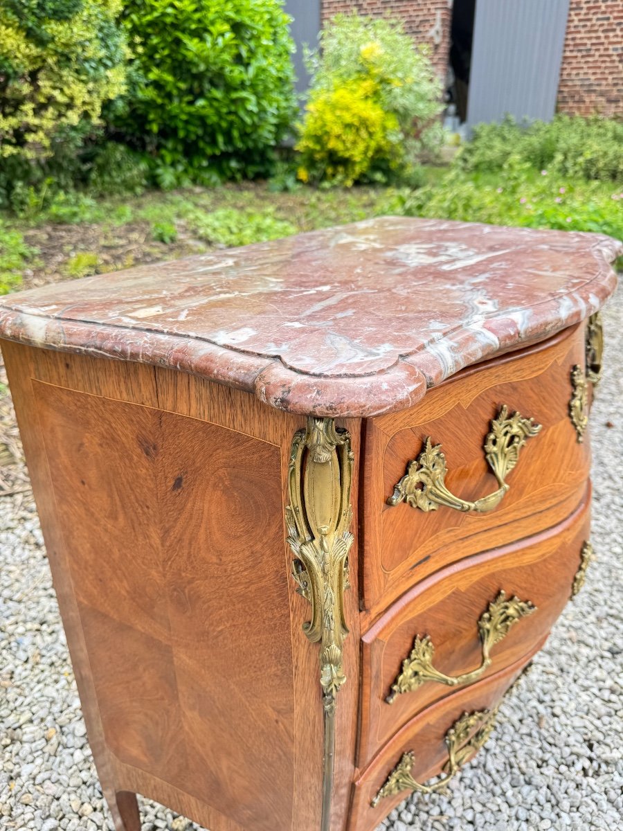 Curved Commode In Louis XV Style Marquetry XIX Eme Century -photo-4