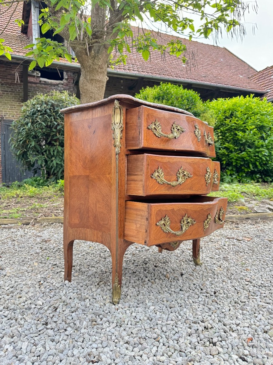 Curved Commode In Louis XV Style Marquetry XIX Eme Century -photo-5