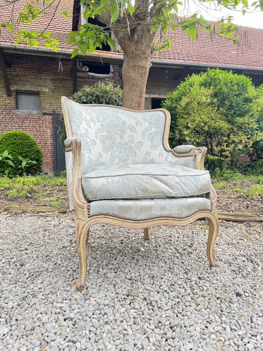 Large Bergère In Lacquered Wood Louis XV Style XIX Eme Century 