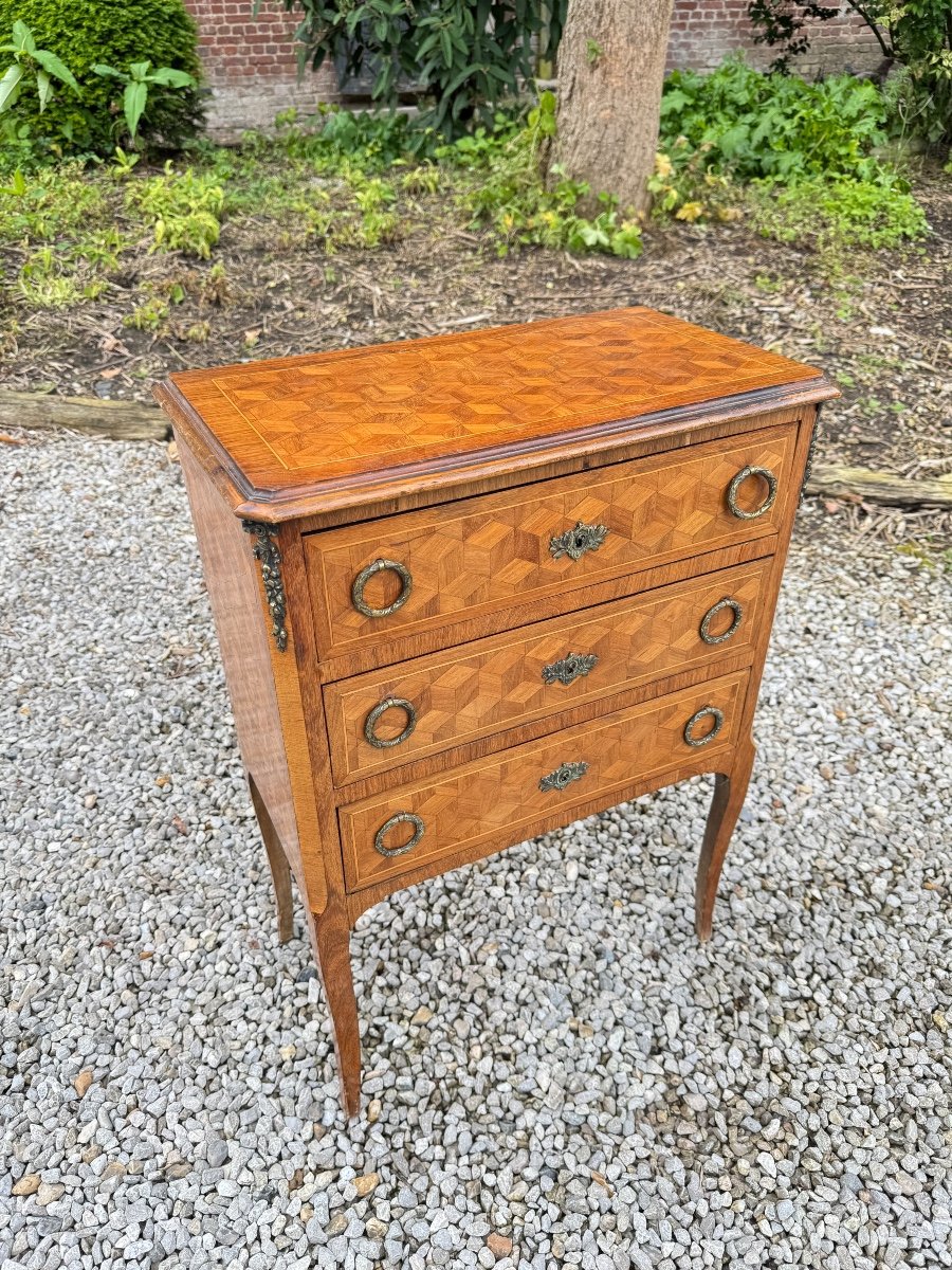 Petite Commode D’entre Deux  Marqueterie De Cubes De Style Transition -photo-4