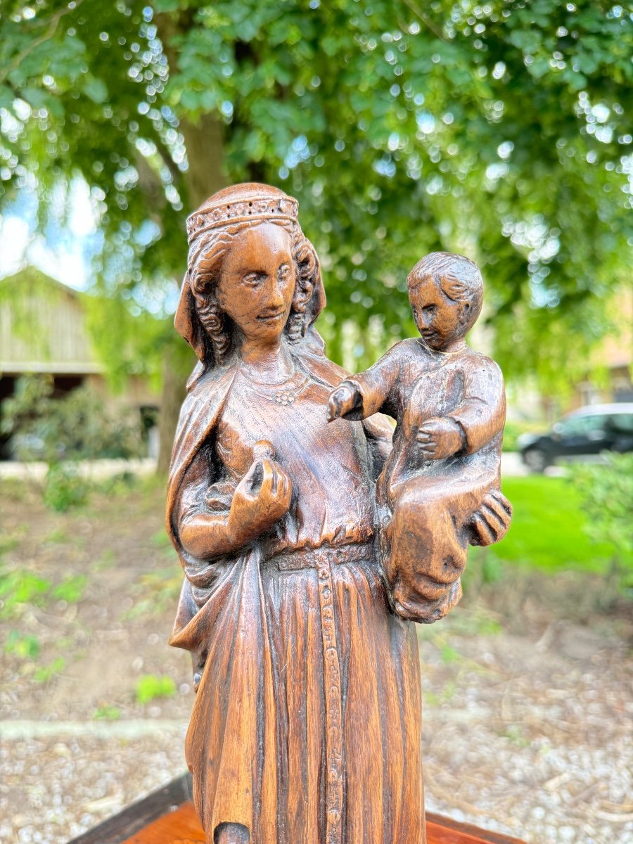 Sculpture In Natural Wood, Virgin And Child XVIII Eme Century -photo-4