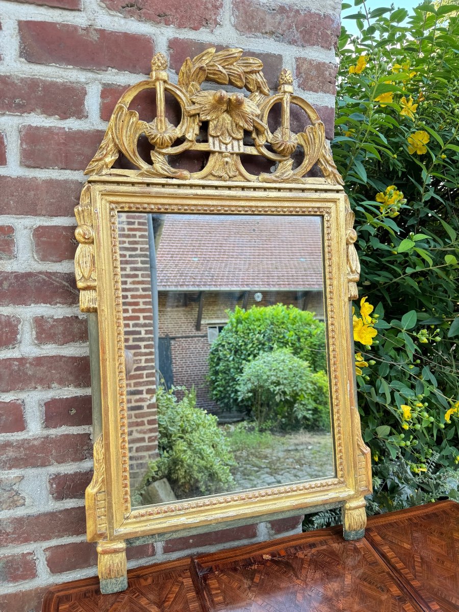 Miroir En Bois Et Stuc Doré D’époque Louis XVI XVIII Eme Siècle -photo-2