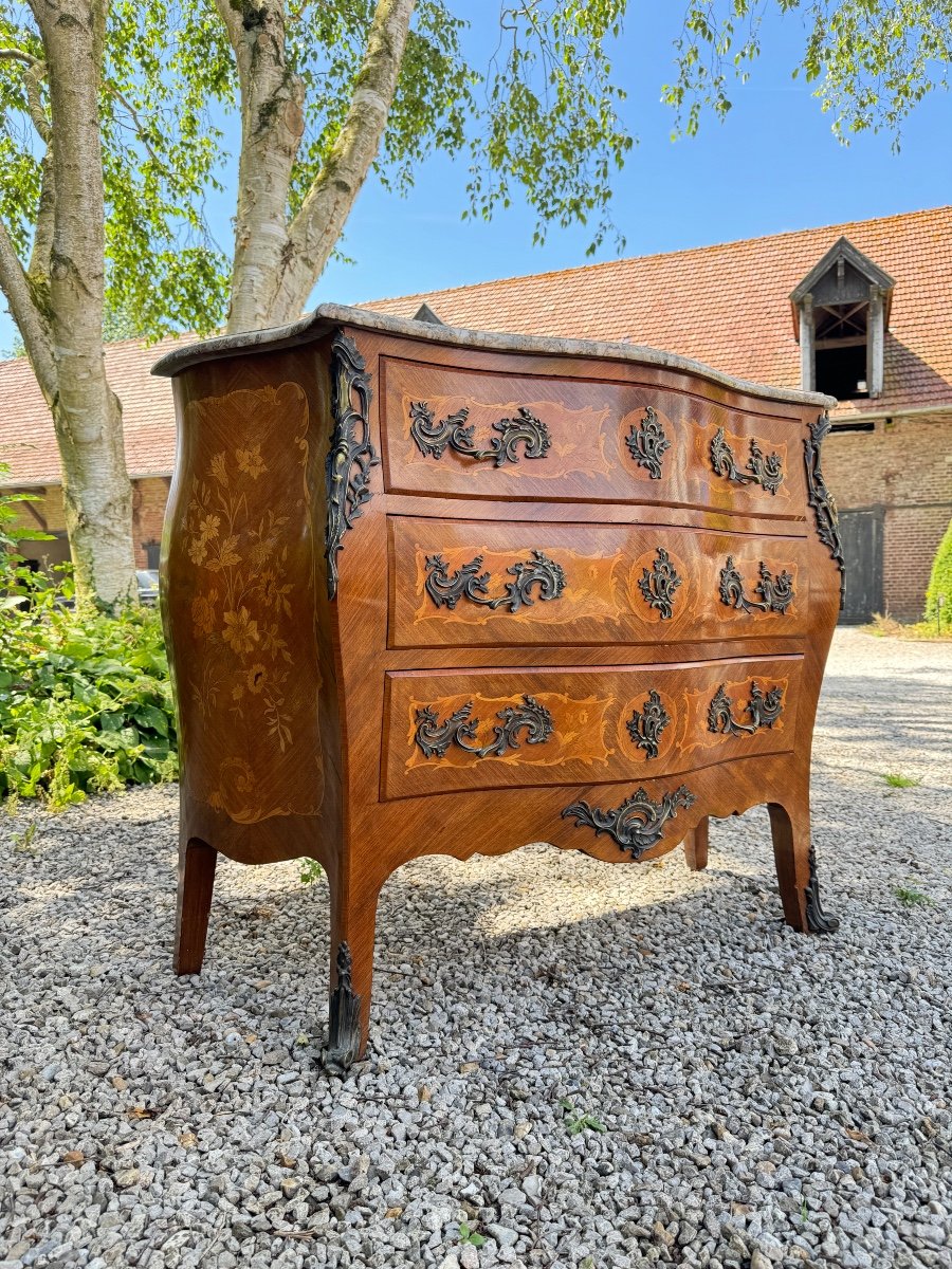 Commode De Style Louis XV En Marqueterie De Fleur-photo-4