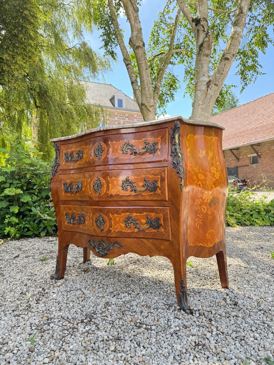 Commode De Style Louis XV En Marqueterie De Fleur-photo-2