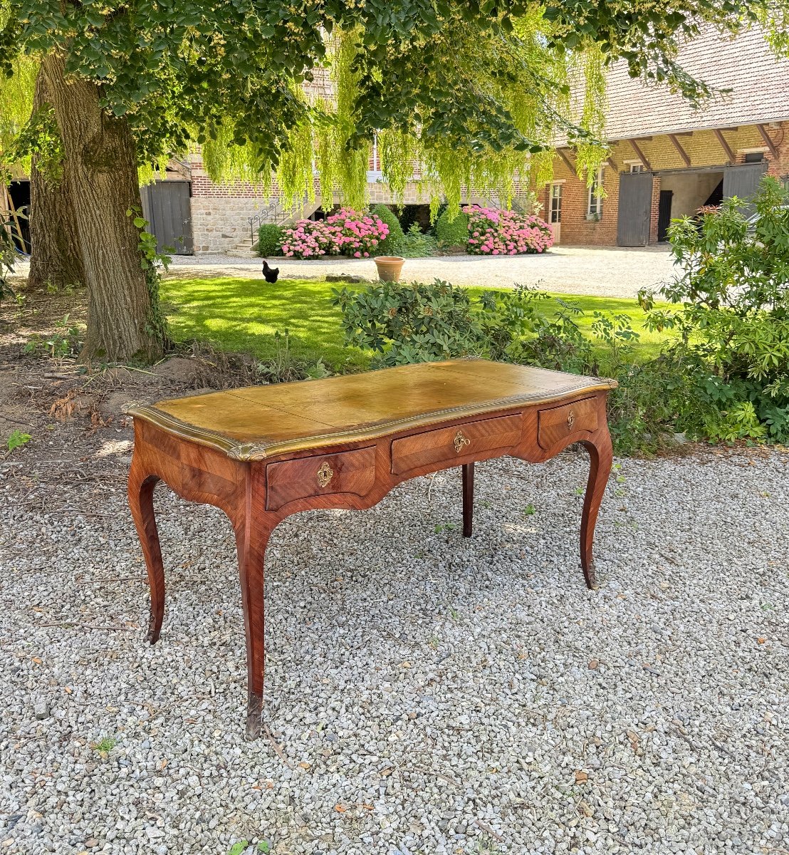 Louis XV Style Marquetry Flat Desk XIX Eme Century 