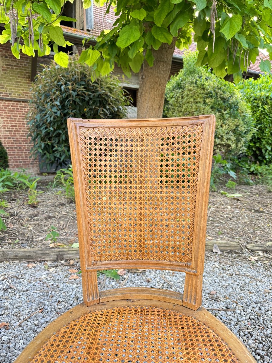 Séfert Pierre-françois Suite Of Four Cane Chairs In Beech Stamped Louis XVI Period -photo-4