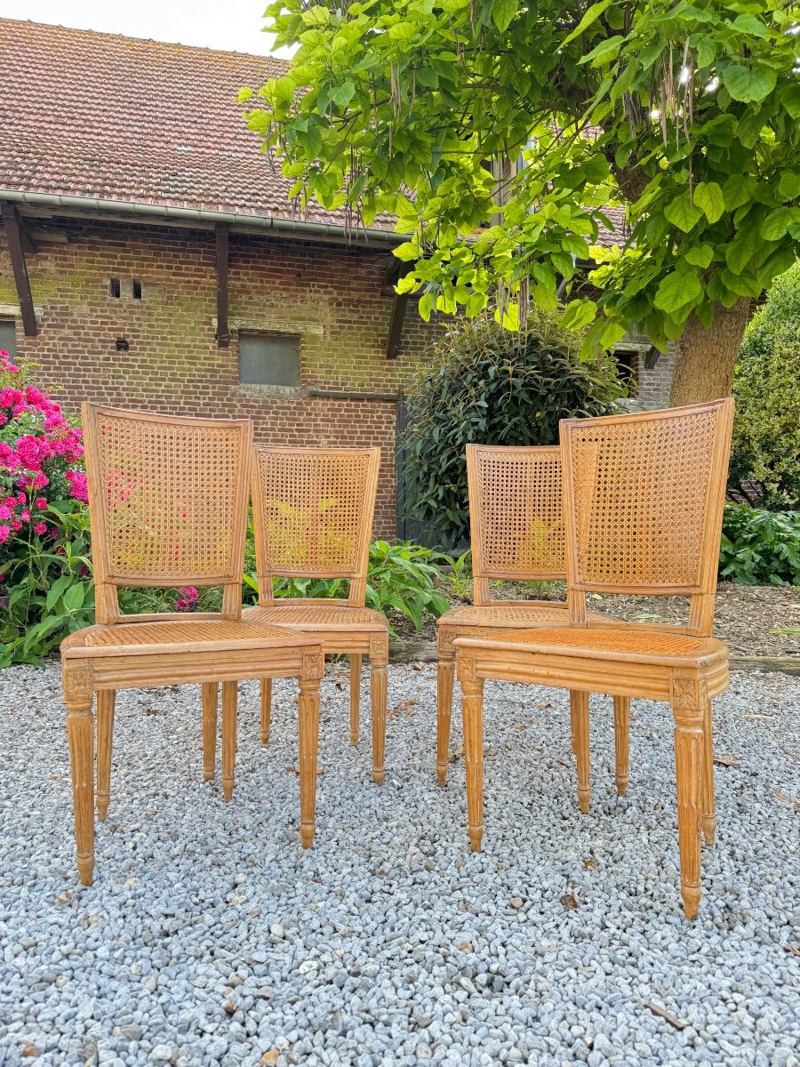 Séfert Pierre-françois Suite Of Four Cane Chairs In Beech Stamped Louis XVI Period 