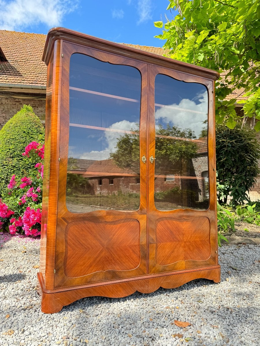 Louis XIV Regency Style Marquetry Showcase Library XIX Eme Century -photo-1